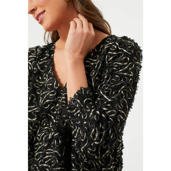 NWT Tuckernuck Nightly Organza Easton Festive Metallic Blouse Black Gold Medium - Picture 7 of 8